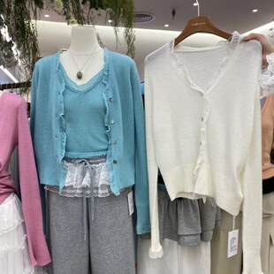 DoubleSeven温柔风羊毛针织开衫女春夏季新款韩系吊带背心两件套