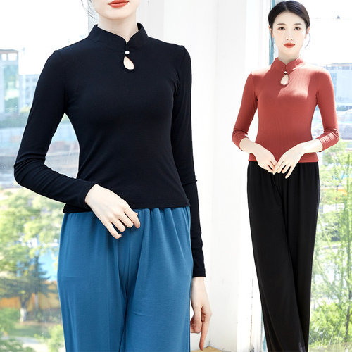 舞蹈练功服形体旗袍立领修身上衣