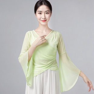 古典舞纱衣长袖喇叭袖上衣现代舞中国舞练功服舞蹈服形体服女成人