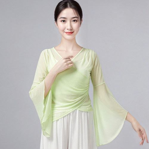 古典舞纱衣长袖喇叭袖上衣训练服