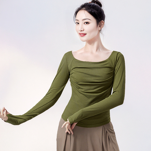舞蹈服上衣女现代舞练功服长袖褶皱中国舞古典舞练功服装内搭成人