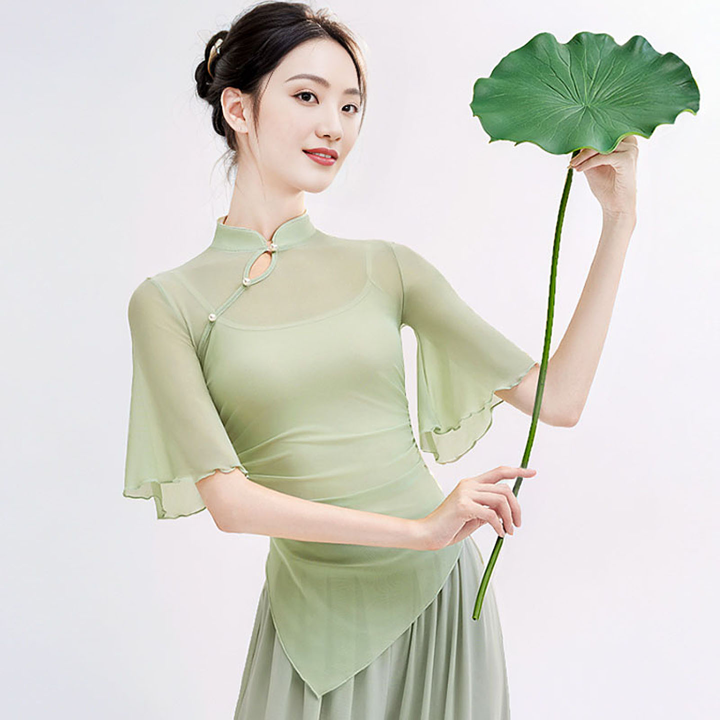 古典舞上衣飘逸纱衣练功服民族舞中国舞仙气基训形体服短袖旗袍女