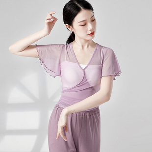古典舞蹈服飘逸女成人纱衣中国舞民族练功服身韵艺考短袖 上衣春夏