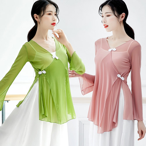 中国风古典盘扣网纱舞蹈练功服女