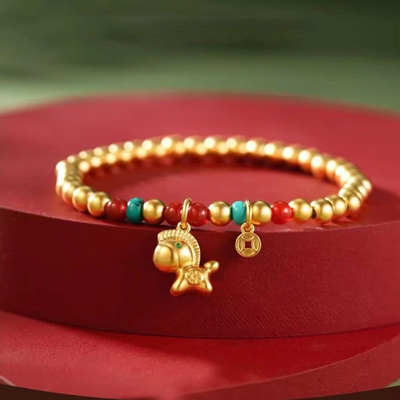 马上有钱新中式沙金手链女款2026新款轻奢小众精致马年本命年手串