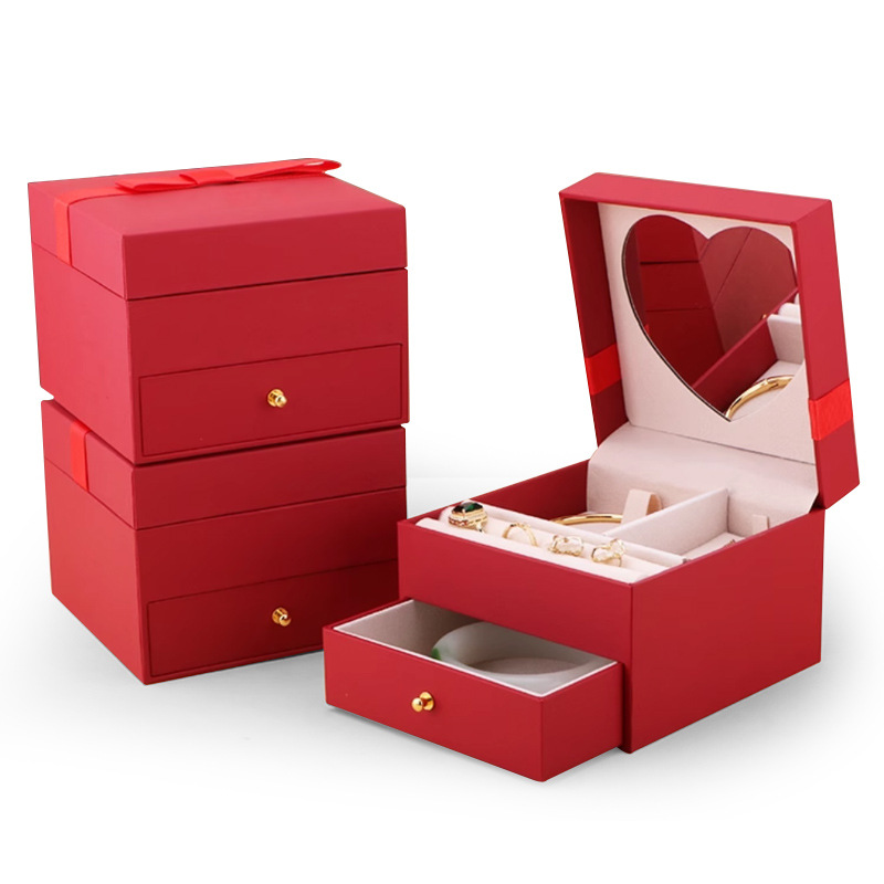 三金首饰盒订婚彩礼聘礼盒提亲盒结婚嫁妆四金手镯戒指项链收纳盒