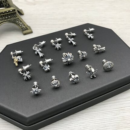 S925纯银耳钉个性时尚复古泰银耳饰十字架耳钉男女耳坠欧美潮饰品