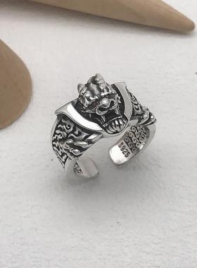 S925纯银戒指男时尚复古龙头潮饰