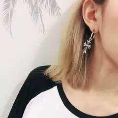 S925 Sterling Silver Earrings for Women, Fashionable and Unique, Vintage Long Cross Stud Earrings, Unisex European and American Trendy Jewelry