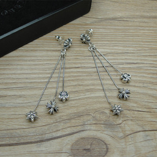 银吉尔S925纯银耳环欧美时尚流苏十字架耳钉女款复古泰银克罗饰品