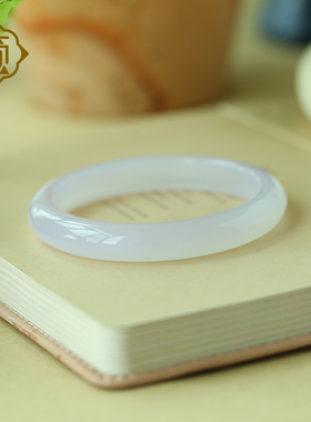 顽石灵 收藏级马达加斯加薰衣草浅紫玉髓手镯56.5MM W1-412