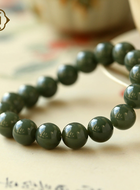 顽石灵糯性十足毕业级油膏沙枣青和田玉大颗粒手串W2-354