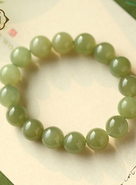 顽石灵低调的雅致文玩一级细肉晴水和田玉圆珠手串W1-61