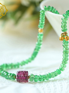 顽石灵 钻石级春意盎然高净度莎弗莱石榴石项链配18K金设计W1-347