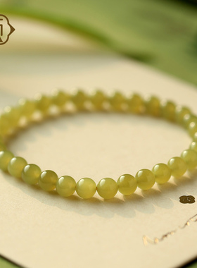 顽石灵细腻紧实收藏级且末黄和田玉圆珠单圈手串W1-45