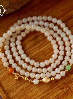 顽石灵毕业级青海野牛沟色标藕粉和田玉S925银设计款手串W2-95