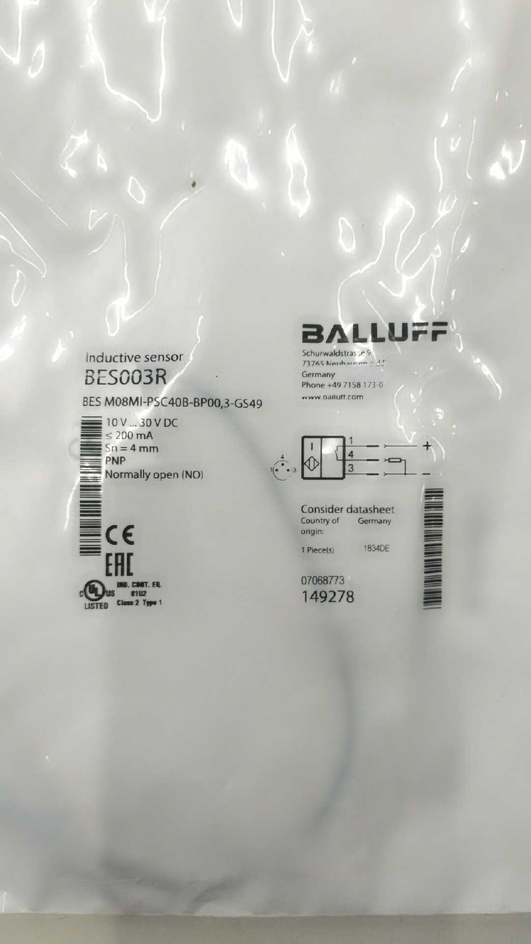 全新BALLUFF BES003R BES M08MI-PSC40B-BP00,3-GS49正品原装