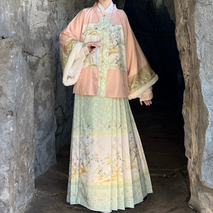 玉兔墨笙原创汉服女明制马面裙方领对襟补服上衣内搭加绒秋冬新款