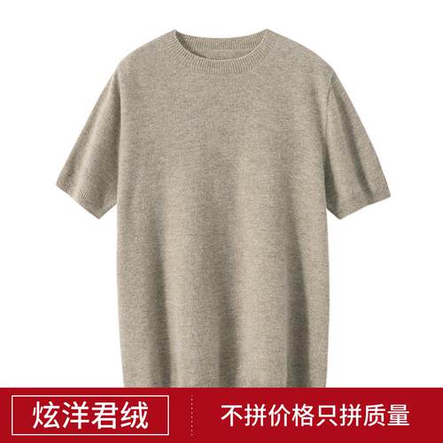 软糯云感一线成衣新款山羊绒短袖男圆领时尚休闲套头半袖毛衣针织