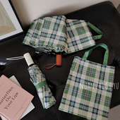 JK格子长柄雨伞女学生折叠自动晴雨两用防风防晒紫外线遮阳太阳伞