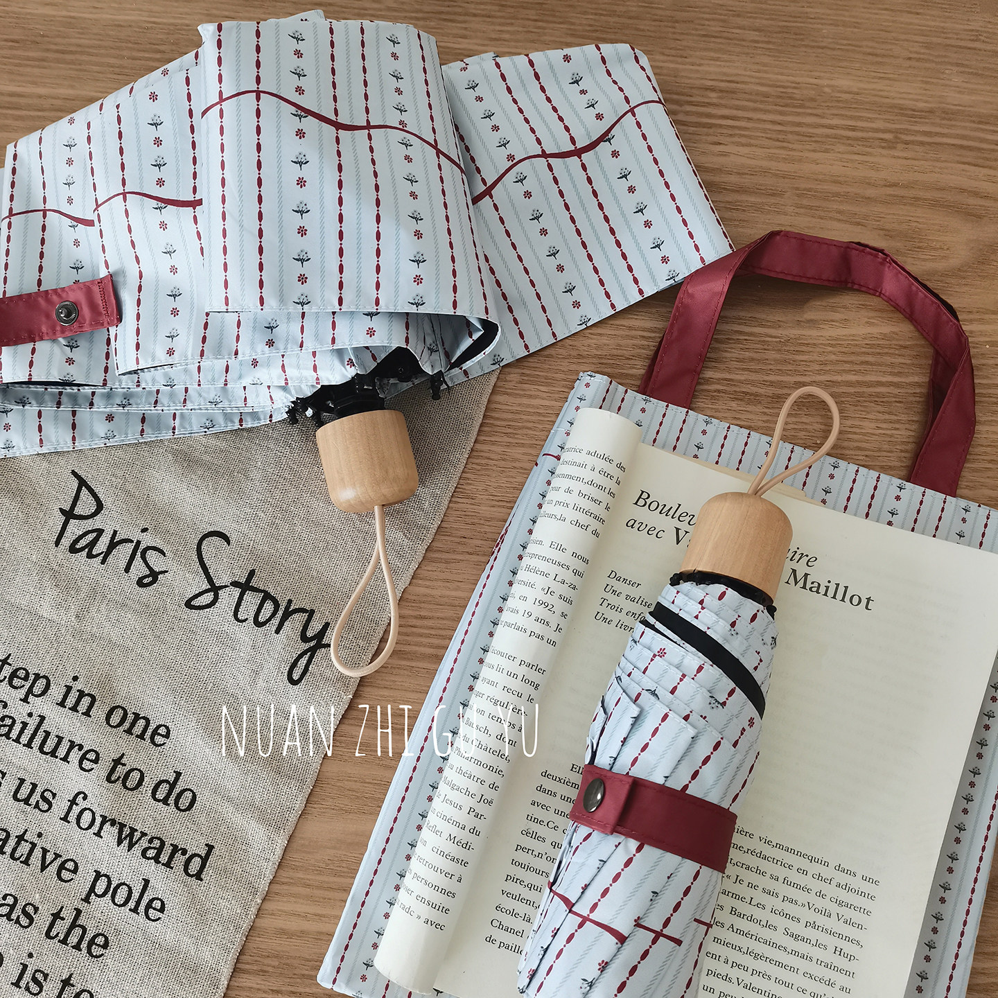 复古碎花条纹雨伞女晴雨两用小巧便携防晒紫外线防风遮阳太阳伞