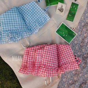 格子花边弯钩雨伞女折叠原创小众高颜值超轻便携小清新洋伞ins