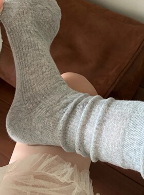 灰色系泡泡口中筒袜子夏季薄款女日系竖条纹灰色袜子ins风堆堆袜