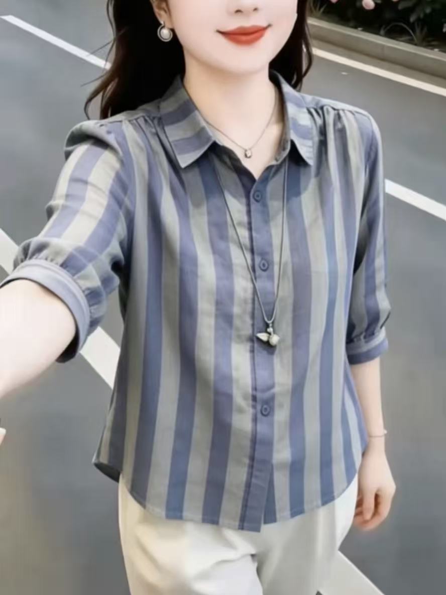 2026夏季新款韩版宽松显瘦百搭纯色清新衬衫女设计感小众上衣时尚