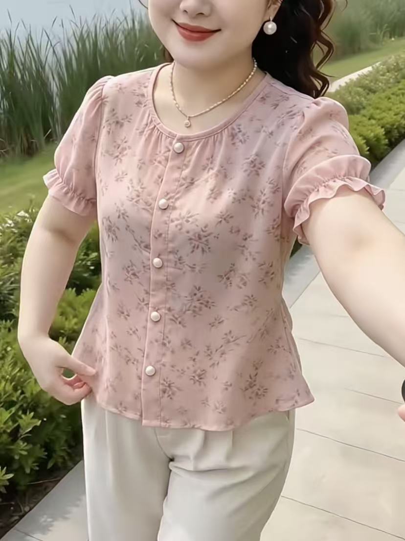 2026夏季新款韩版宽松显瘦百搭花色短袖衬衫女设计感小众上衣时尚