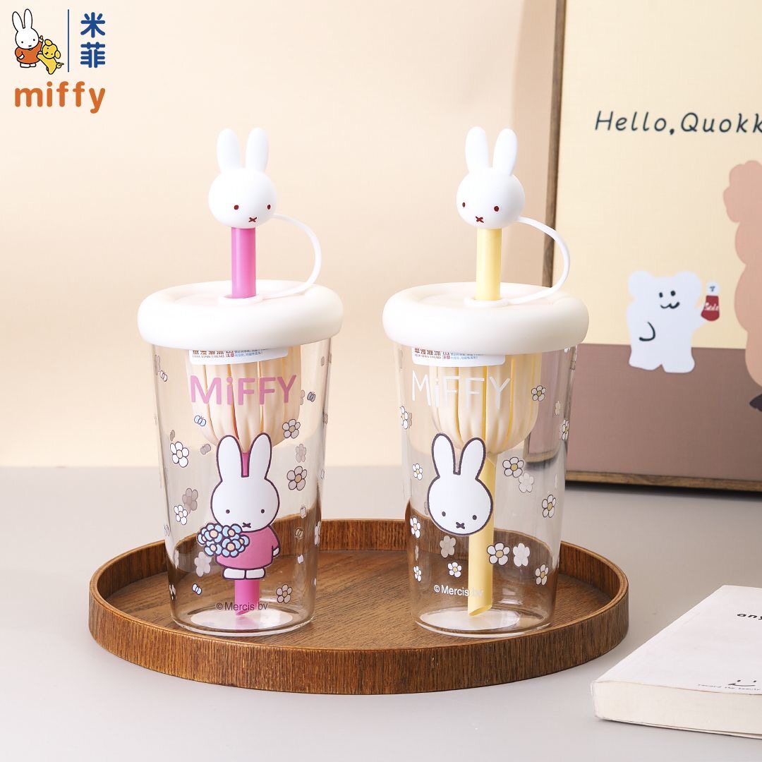 MIFFY米菲兔玻璃吸管杯小清新女大容量家用高硼硅夏日泡茶水杯