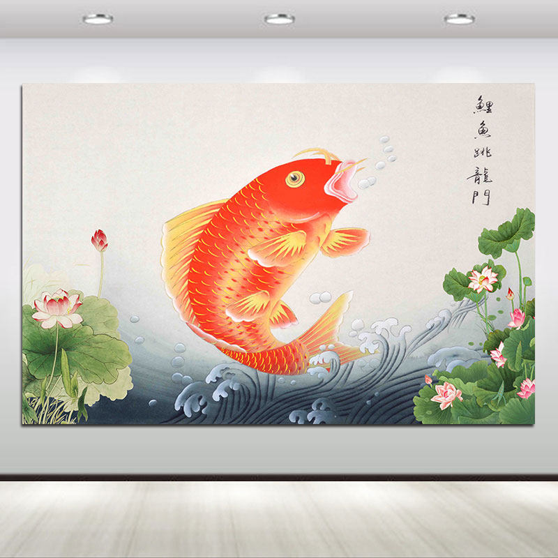 鲤鱼跃龙门风水玄关装饰画卧室书房励志挂画步步高升金榜题名壁画