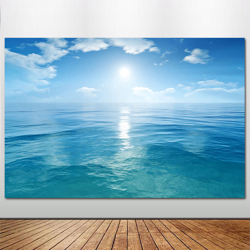 宁静大海装饰画客厅沙发壁画蓝天白云大海沙滩现代简约自粘画