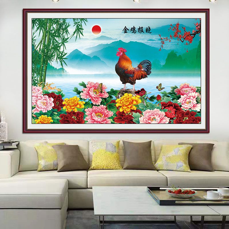 金鸡报晓挂画大公鸡贴画吉祥图入户玄关风水画动物装饰画雄鸡壁画图片