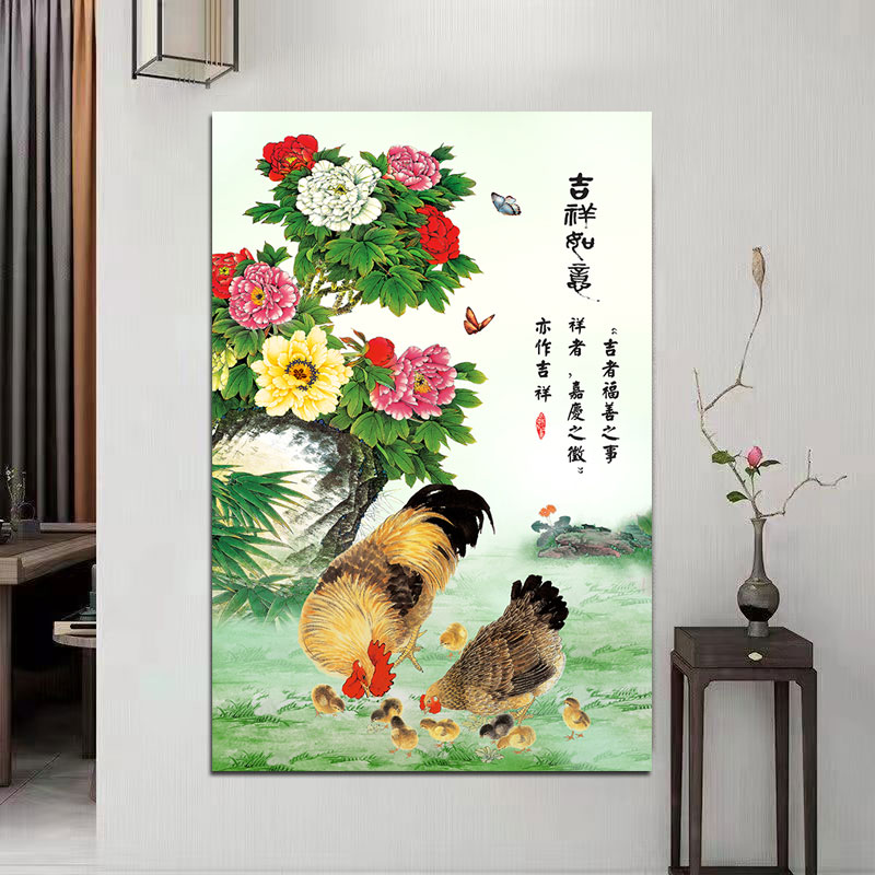 大公鸡画吉祥如意新中式客厅玄关装饰画大吉大利走廊招财画雄鸡图图片