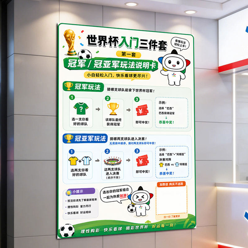 2026美加墨世界杯投注指南体彩店入门三件套教程冠军预测墙贴物料 - 实物图