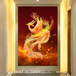 凤凰涅槃玄关走廊装饰挂画神鸟火凤凰客厅招财旺宅风水墙壁画贴画