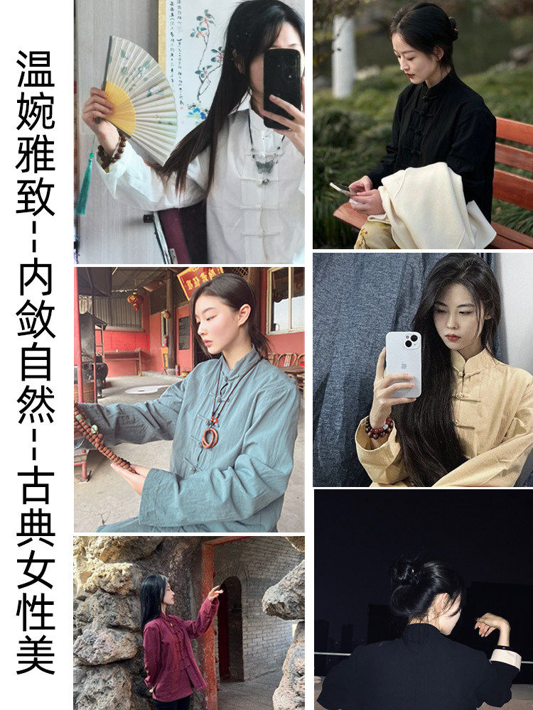 MIDDLE-AGED AND ELDERLY FATHERS SPRING AND AUTUMN TANG CLOTHES COTTON AND LINEN NEW CHINESE-STYLE REPUBLIC OF CHINA TUNICS MALE AND FEMALE LAYMEN TAI CHI CLOTHES LONG SHIRTS HORSE COATS