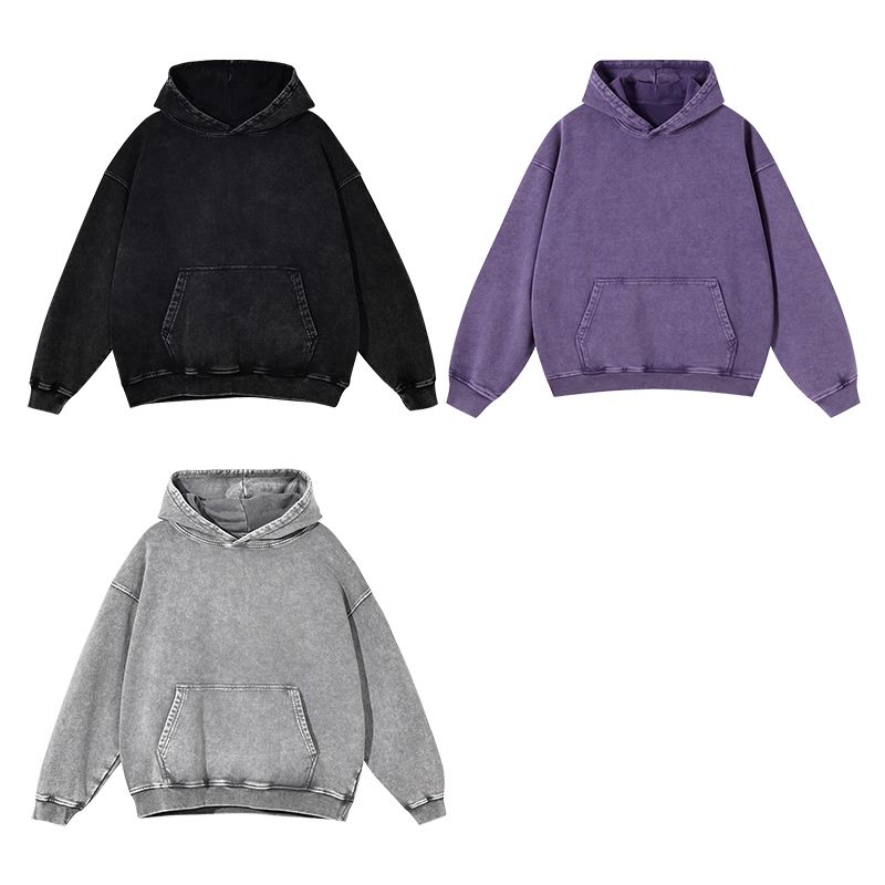 纯棉华棉复合牛奶丝水洗蜡染做旧薄款连帽卫衣帽衫班服来图定制