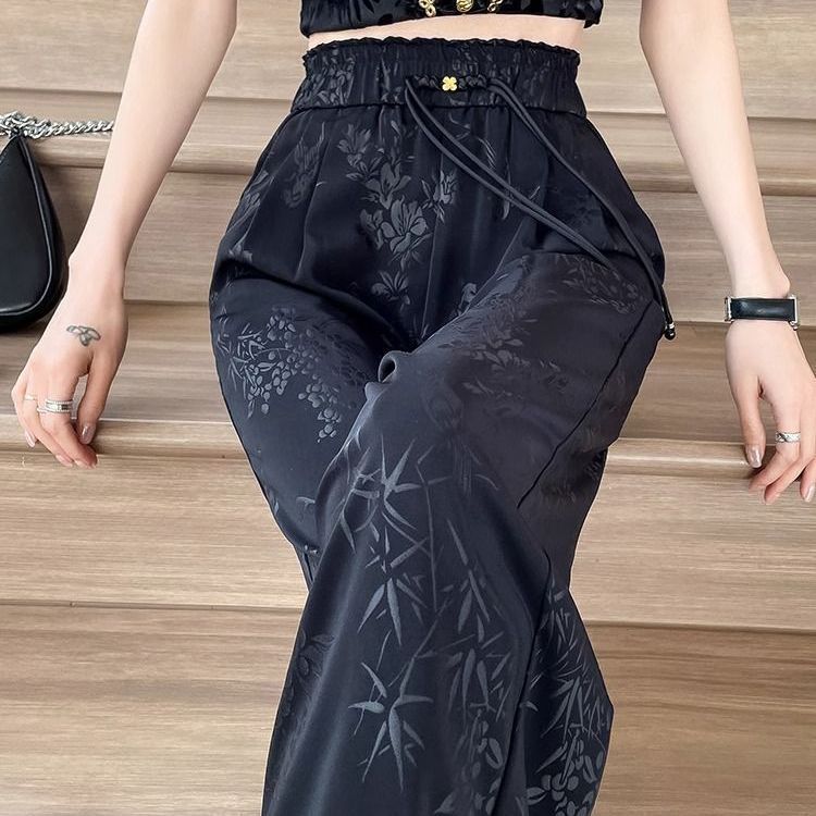 【大码女装】新中式国风提花阔腿裤女夏薄款高腰宽松垂感休闲裤