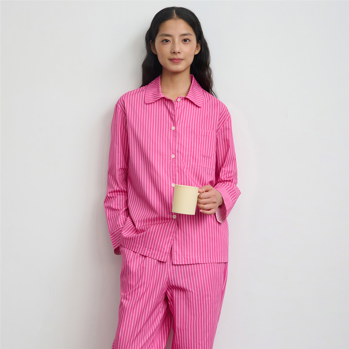 秋鹿【100%纯棉】高品质睡衣女士秋季梭织条纹简约家居服可外穿