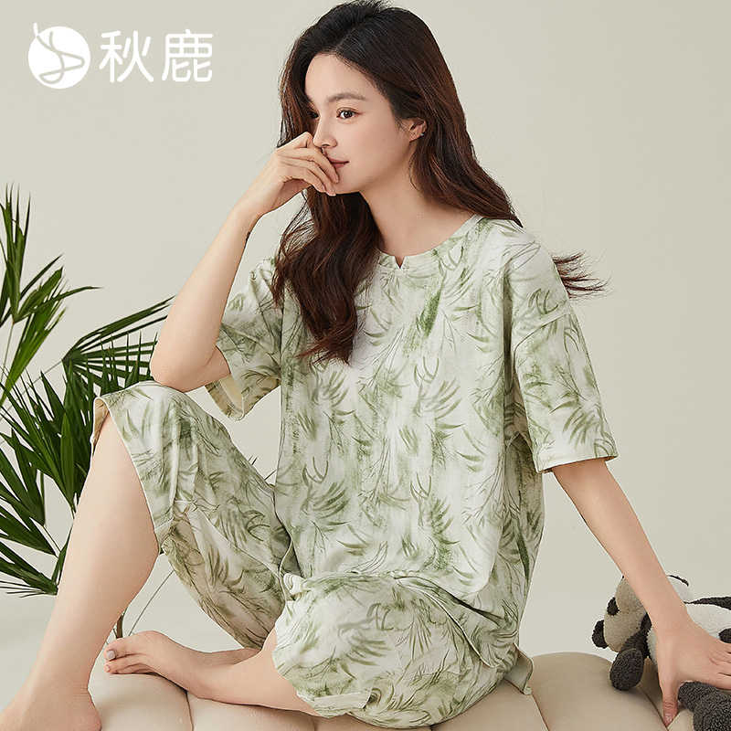 秋鹿【线下热销款】睡衣薄款女夏季纯棉短袖七分裤可外穿家居服
