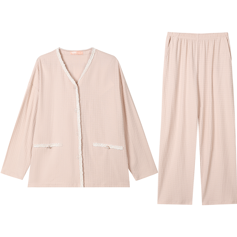 针织单面65/35提服领裤女套