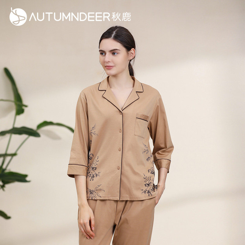 秋鹿中国风古风丝棉睡衣春夏女款开衫梭织纯棉家居服女夏国潮薄款
