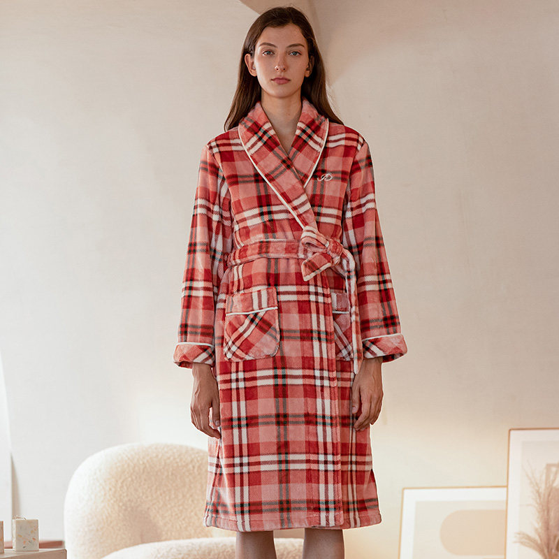 秋鹿断码清仓湖南省省服冬款珊瑚绒格子浴袍加厚保暖女法兰绒睡袍,女士内衣/男士内衣/家居服,睡袍/浴袍,淘宝优惠券,粉丝福利购,淘宝优惠卷
