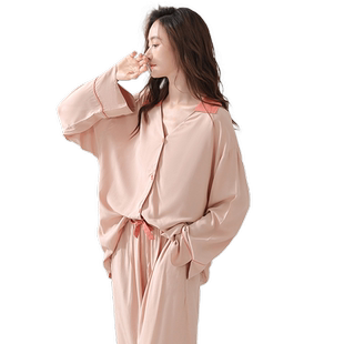 秋鹿【清仓仅剩S码】夏小翻领长袖长裤梭织棉睡衣春秋款女款开衫