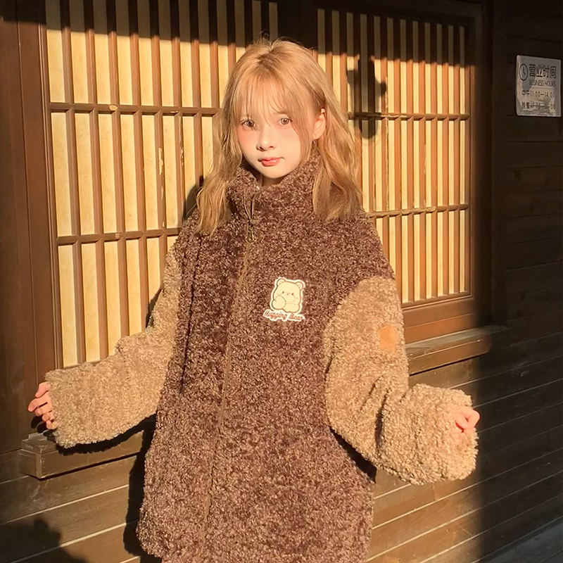 COSME 【黑巧小熊】原创秋冬中性酷酷风羊羔绒外套经典美拉德配色