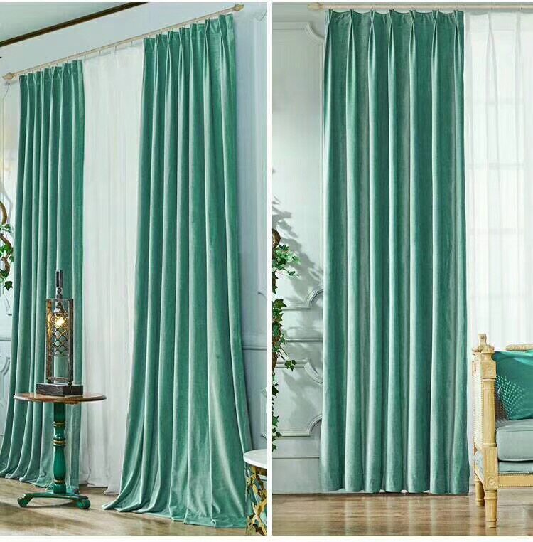 森林绿墨绿色丝绒荷兰绒美式复古天鹅绒欧式别墅绒布窗帘遮光加厚