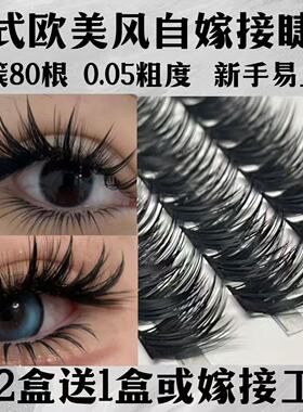 泰式欧美自嫁接假睫毛女80D单簇分段式朵毛柔软浓密卷翘适合新手