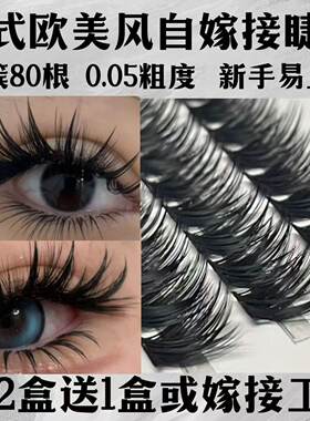 泰式欧美自嫁接假睫毛女80D单簇分段式朵毛柔软浓密卷翘适合新手