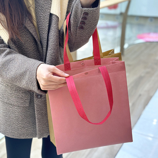 粉色暗扣环保高档无纺布服装店手提袋女装包装袋购物袋礼品袋定制